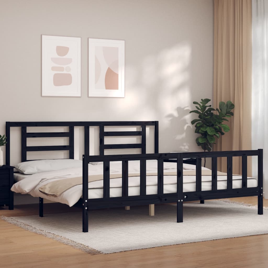 Cadre de lit sans matelas noir 200x200 cm bois massif de pin - XIOS