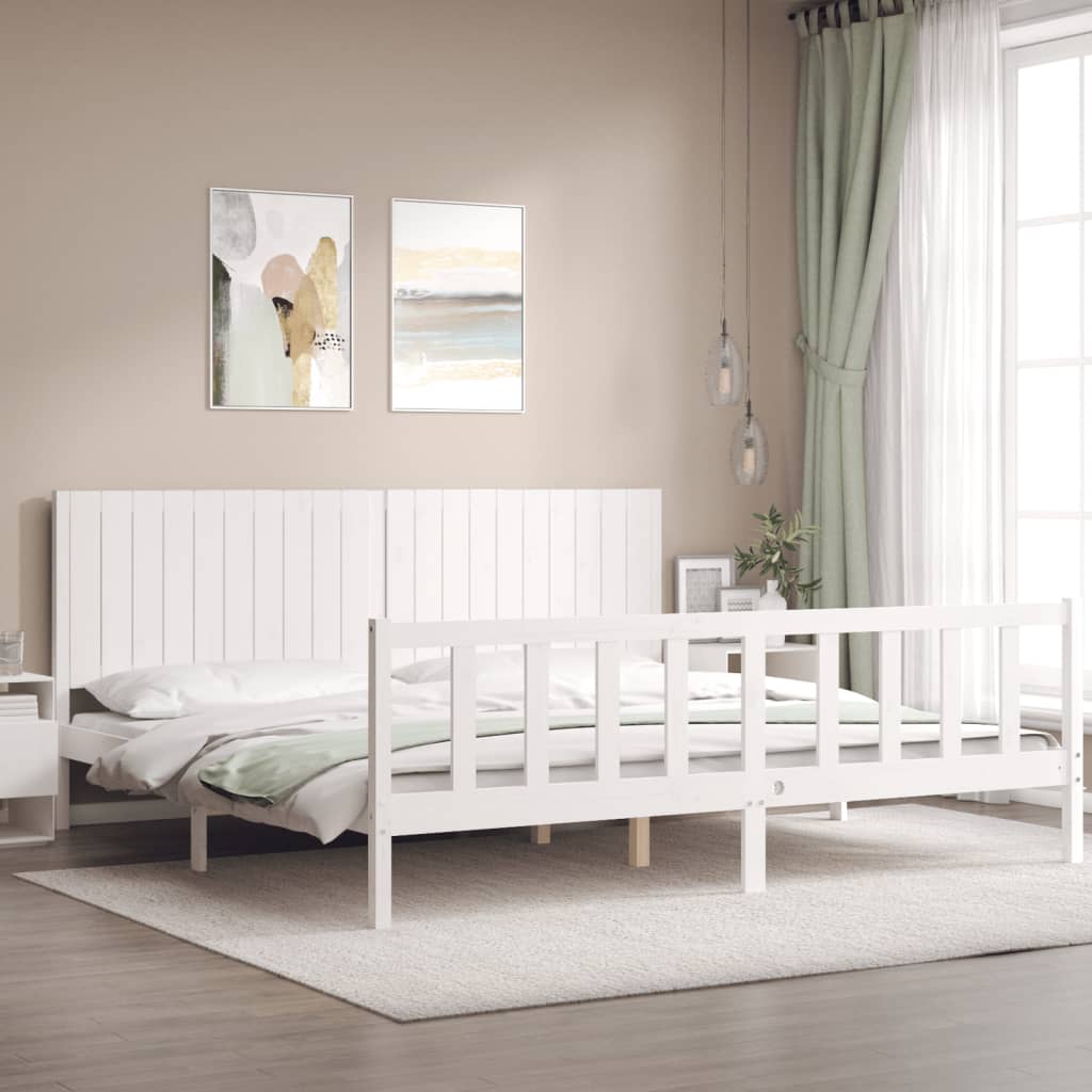 Cadre de lit sans matelas blanc 200x200 cm bois massif de pin - XIOS