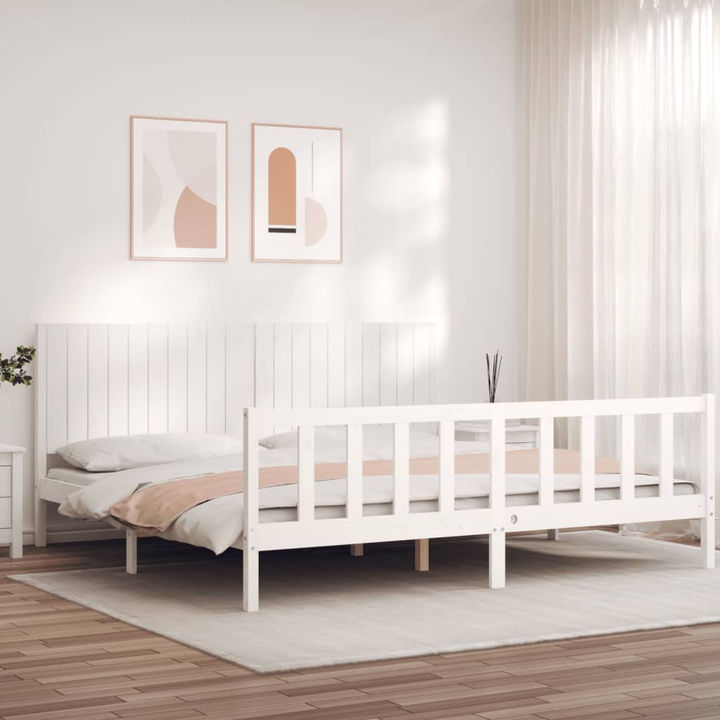 Cadre de lit sans matelas blanc 200x200 cm bois massif de pin - XIOS