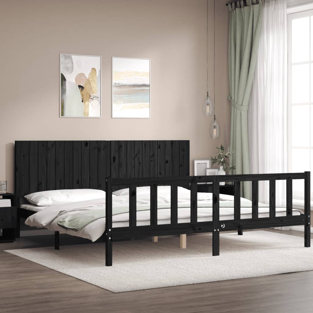 Cadre de lit sans matelas noir 200x200 cm bois massif de pin - XIOS