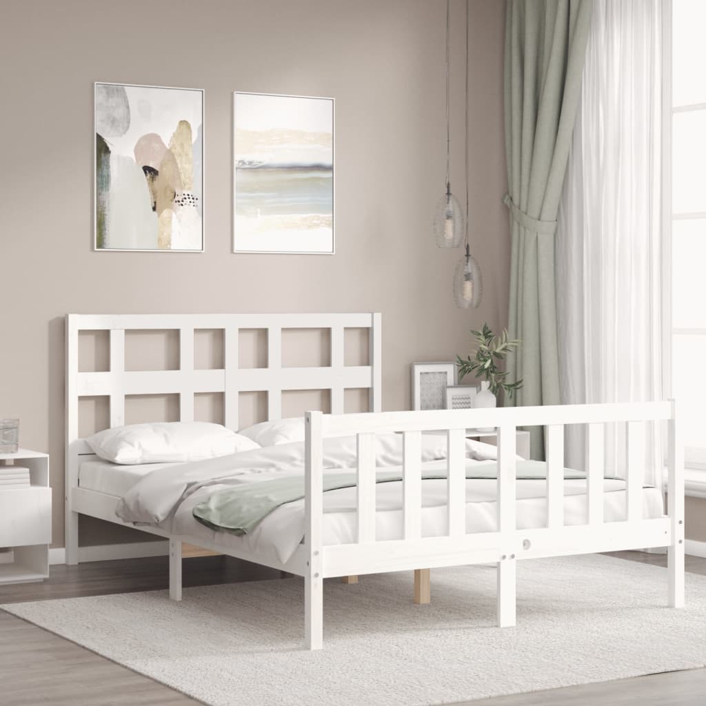 Cadre de lit sans matelas blanc bois de pin massif - XIOS