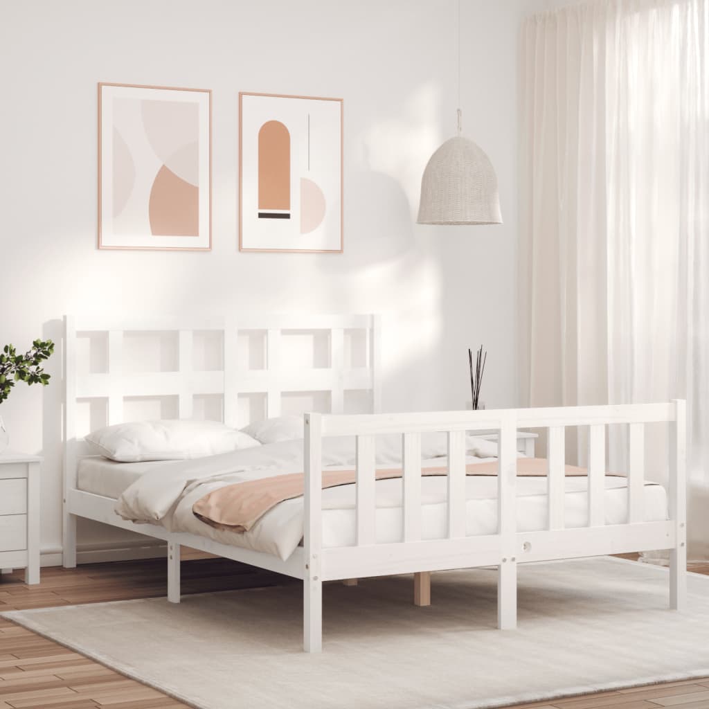 Cadre de lit sans matelas blanc bois de pin massif - XIOS