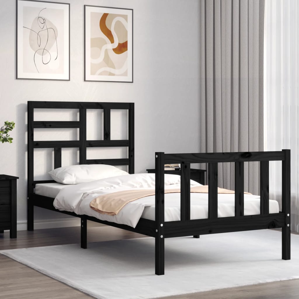 Cadre de lit sans matelas noir bois de pin massif - XIOS