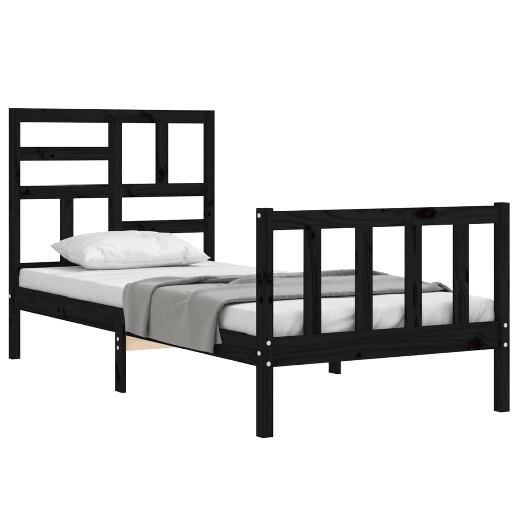 Cadre de lit sans matelas noir bois de pin massif - XIOS