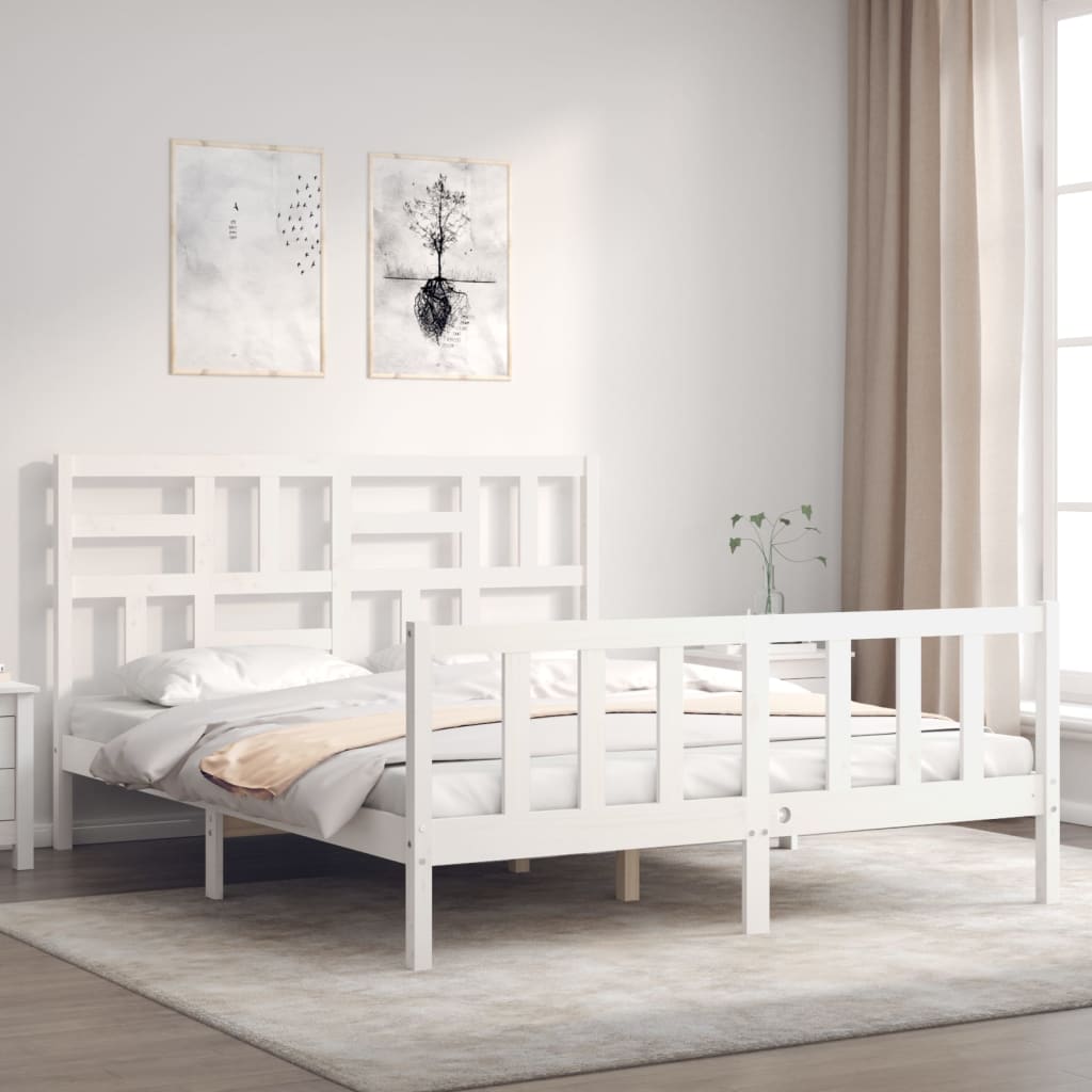 Cadre de lit sans matelas blanc bois de pin massif - XIOS