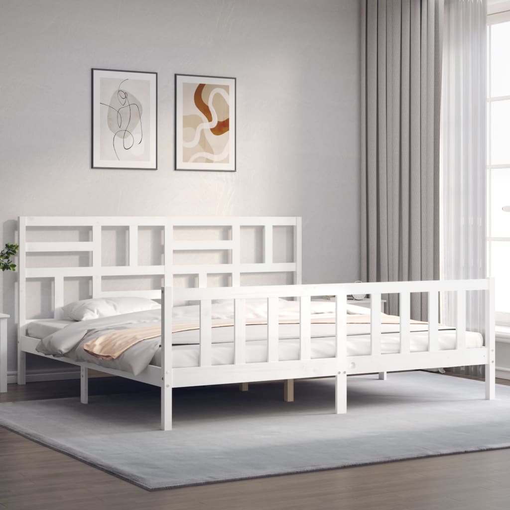 Cadre de lit sans matelas blanc bois massif de pin - XIOS