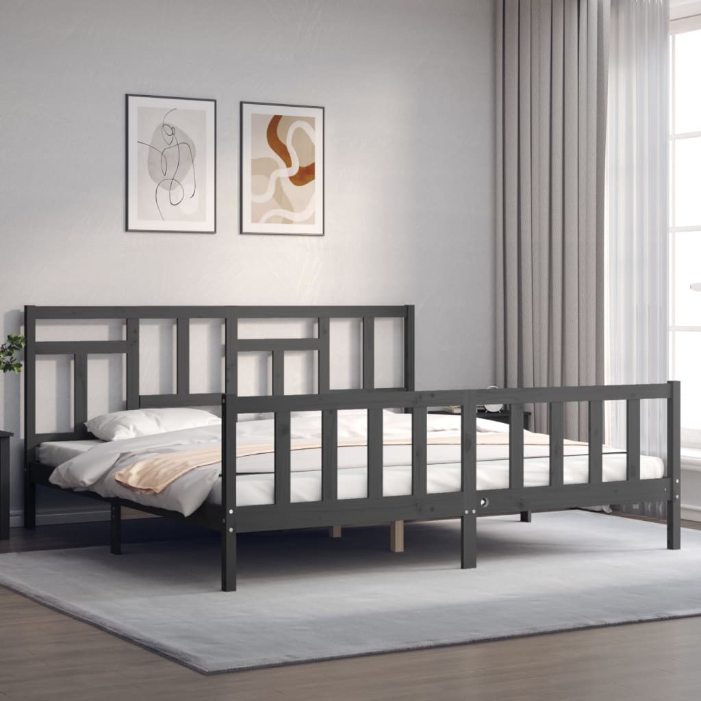 Cadre de lit sans matelas gris 200x200 cm bois massif de pin - XIOS