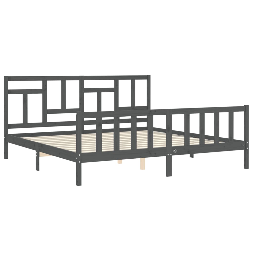 Cadre de lit sans matelas gris 200x200 cm bois massif de pin - XIOS