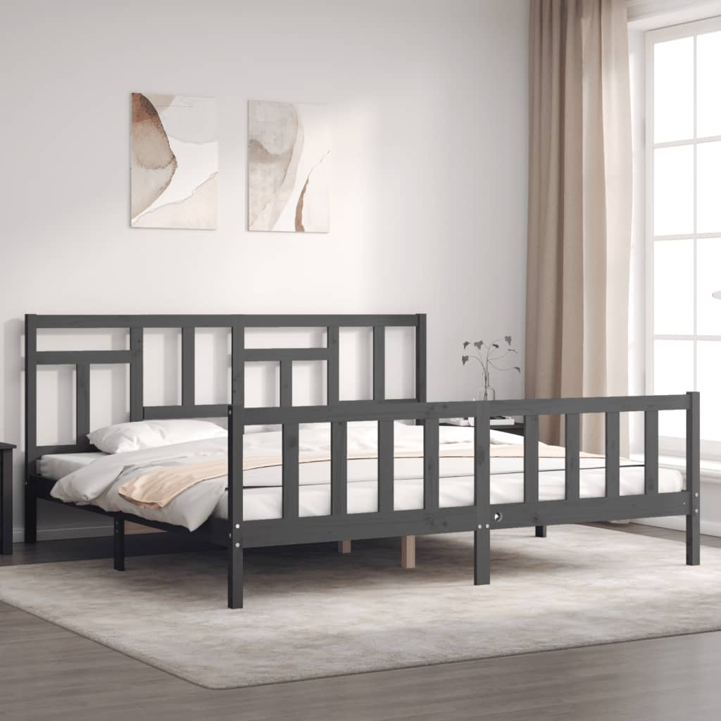Cadre de lit sans matelas gris 200x200 cm bois massif de pin - XIOS