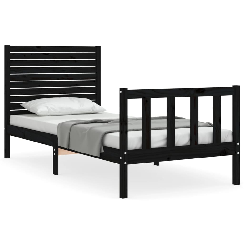 Cadre de lit sans matelas noir bois de pin massif - XIOS