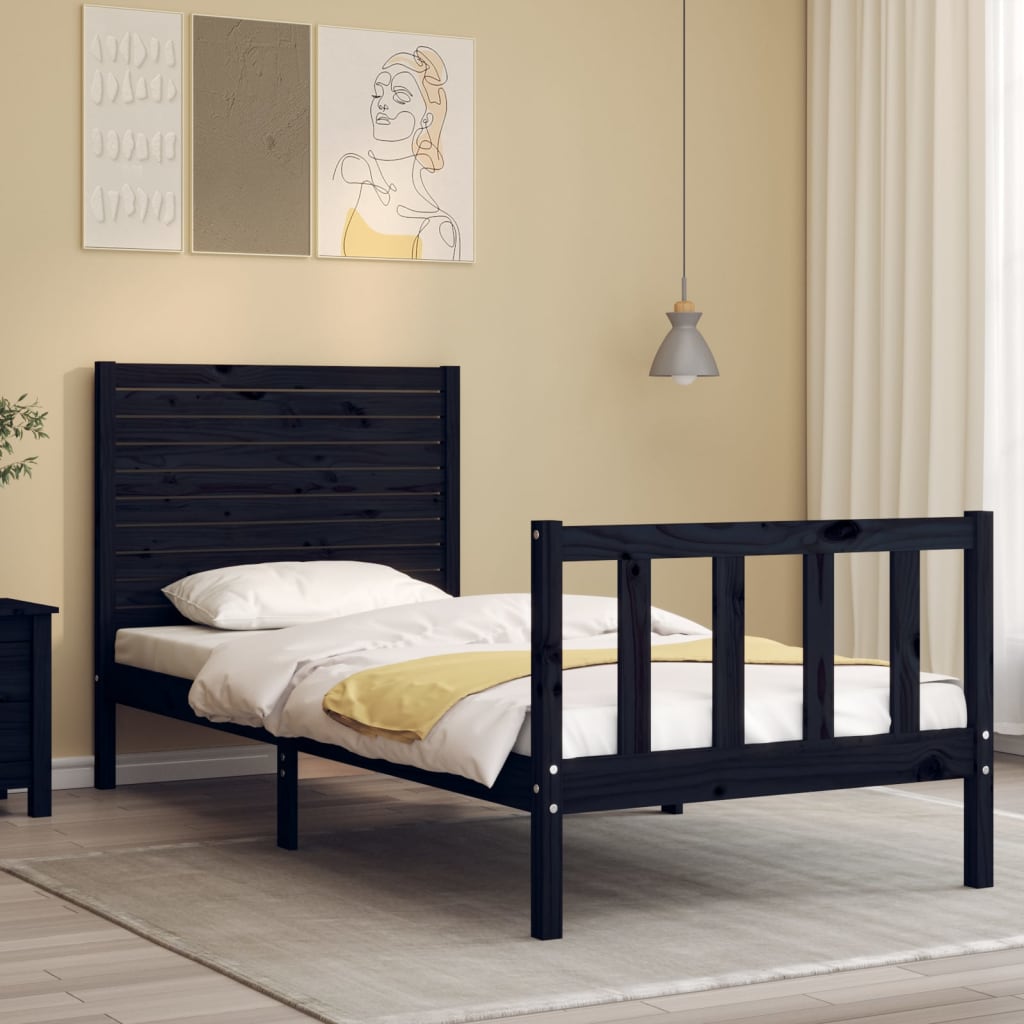 Cadre de lit sans matelas noir bois de pin massif - XIOS