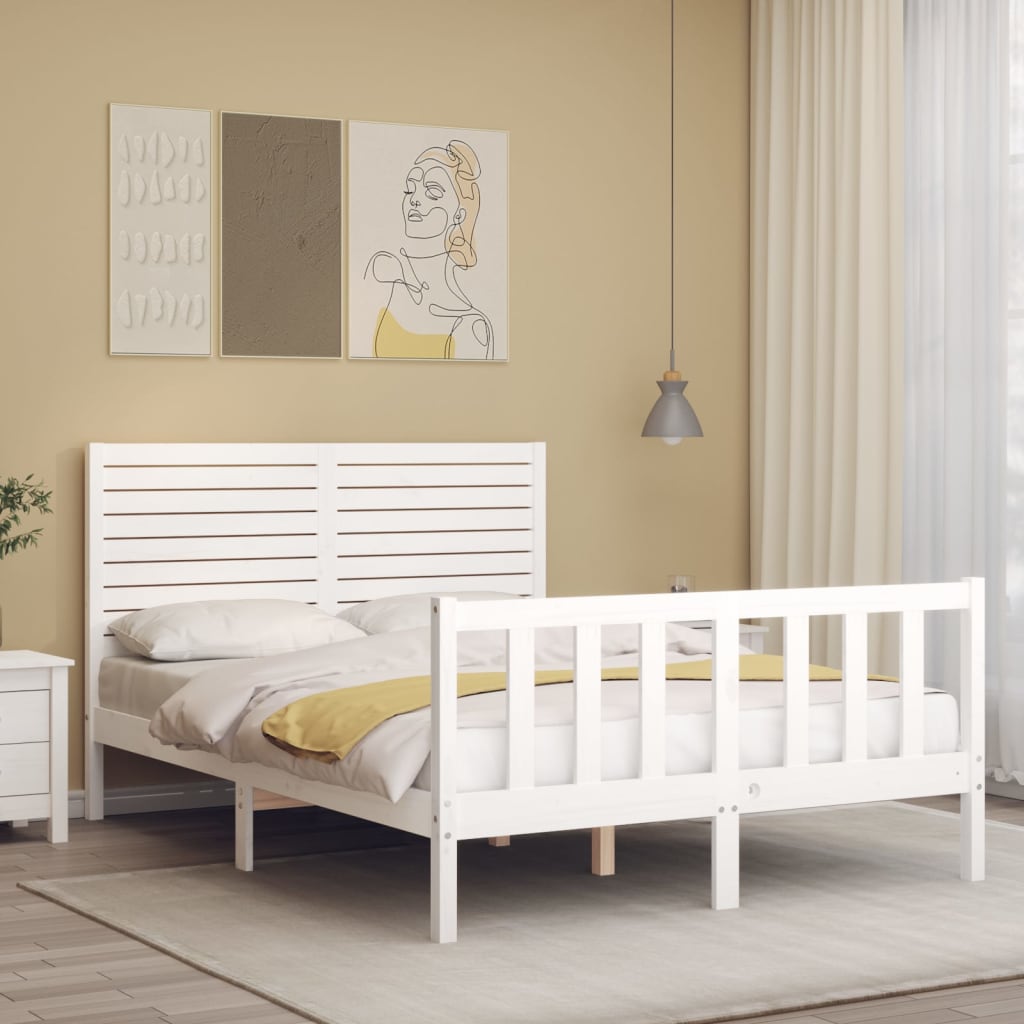 Cadre de lit sans matelas blanc bois de pin massif - XIOS