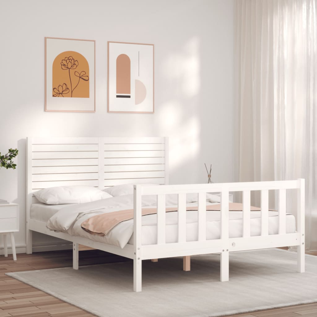 Cadre de lit sans matelas blanc bois de pin massif - XIOS