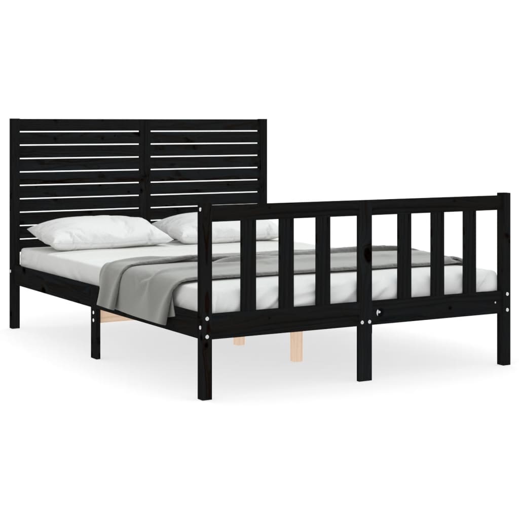 Cadre de lit sans matelas noir bois de pin massif - XIOS