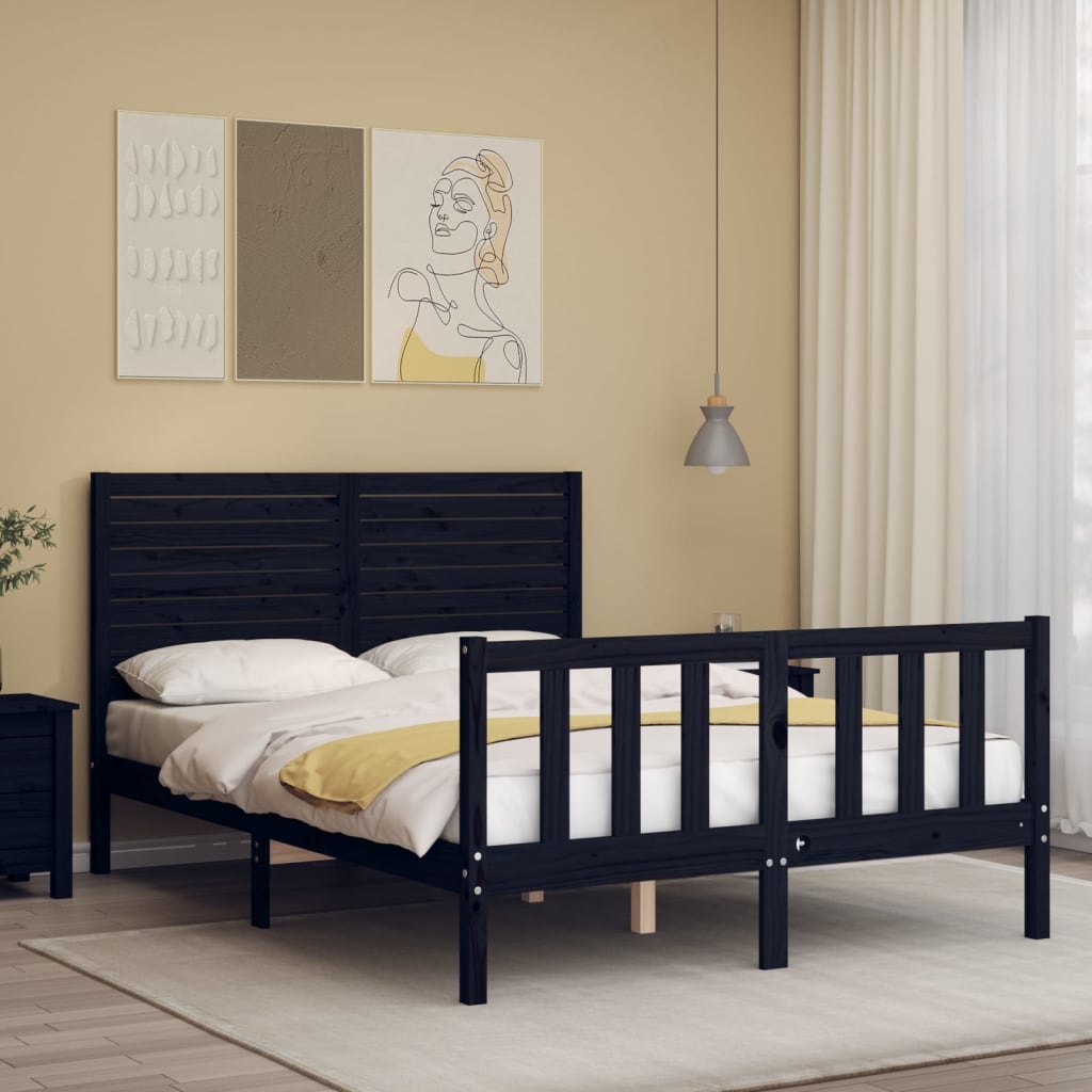 Cadre de lit sans matelas noir bois de pin massif - XIOS