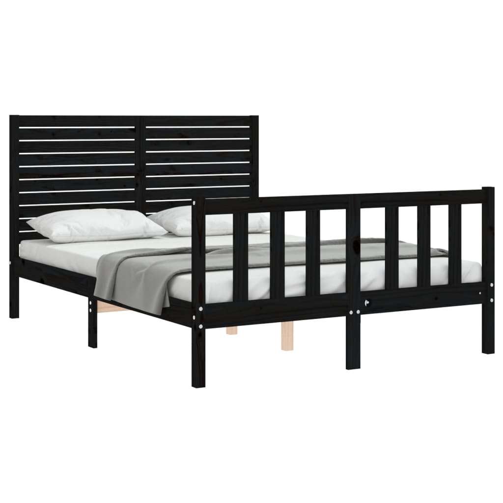 Cadre de lit sans matelas noir bois de pin massif - XIOS
