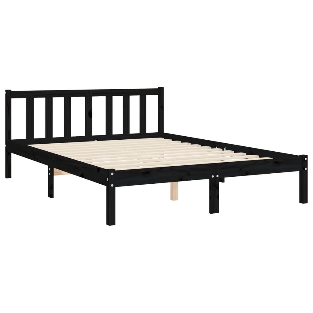 Cadre de lit sans matelas noir bois de pin massif - XIOS