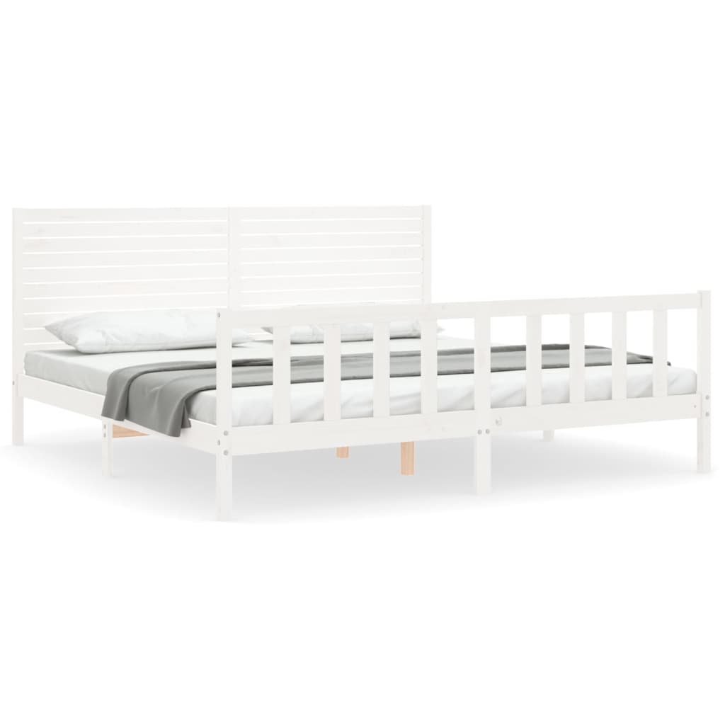 Cadre de lit sans matelas blanc bois massif de pin - XIOS