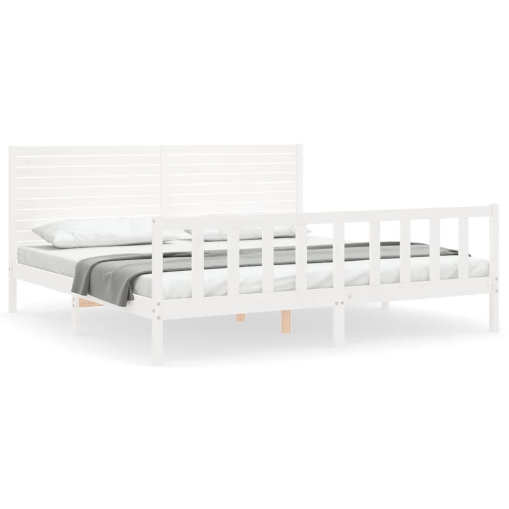 Cadre de lit sans matelas blanc 200x200 cm bois massif de pin - XIOS
