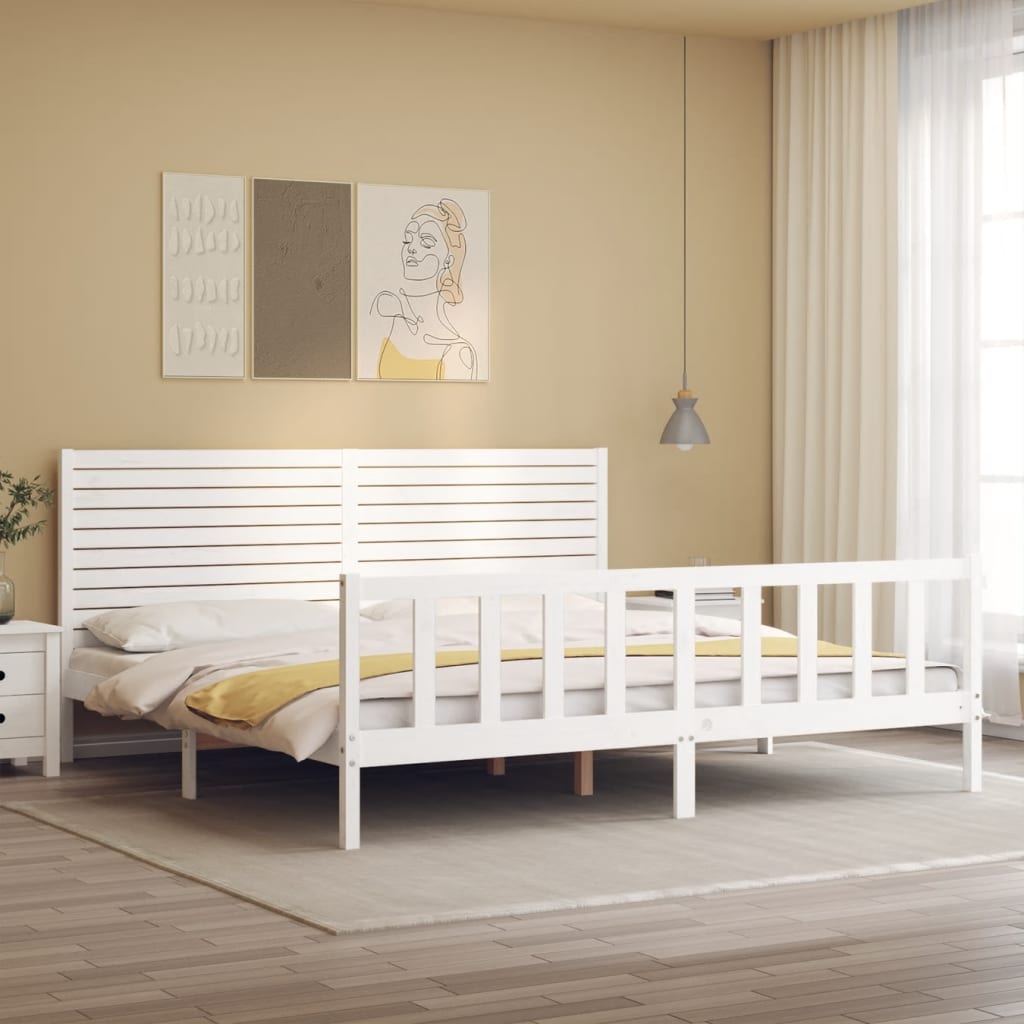 Cadre de lit sans matelas blanc 200x200 cm bois massif de pin - XIOS