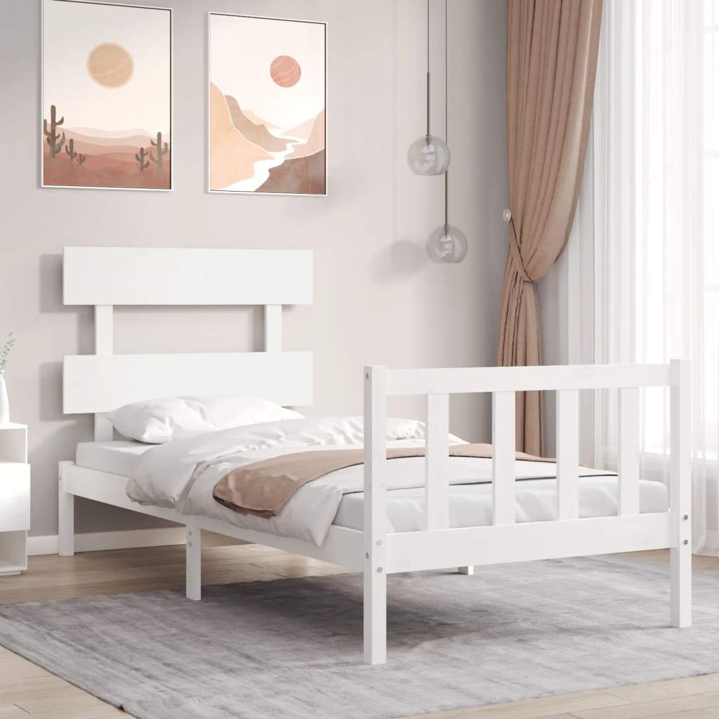 Cadre de lit sans matelas blanc 100x200 cm bois de pin massif - XIOS