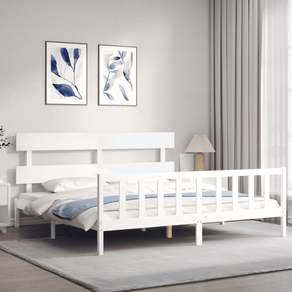 Cadre de lit sans matelas blanc 200x200 cm bois massif de pin - XIOS
