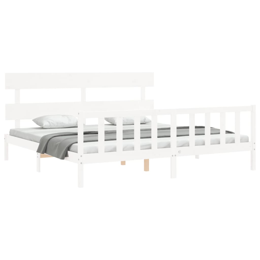 Cadre de lit sans matelas blanc 200x200 cm bois massif de pin - XIOS