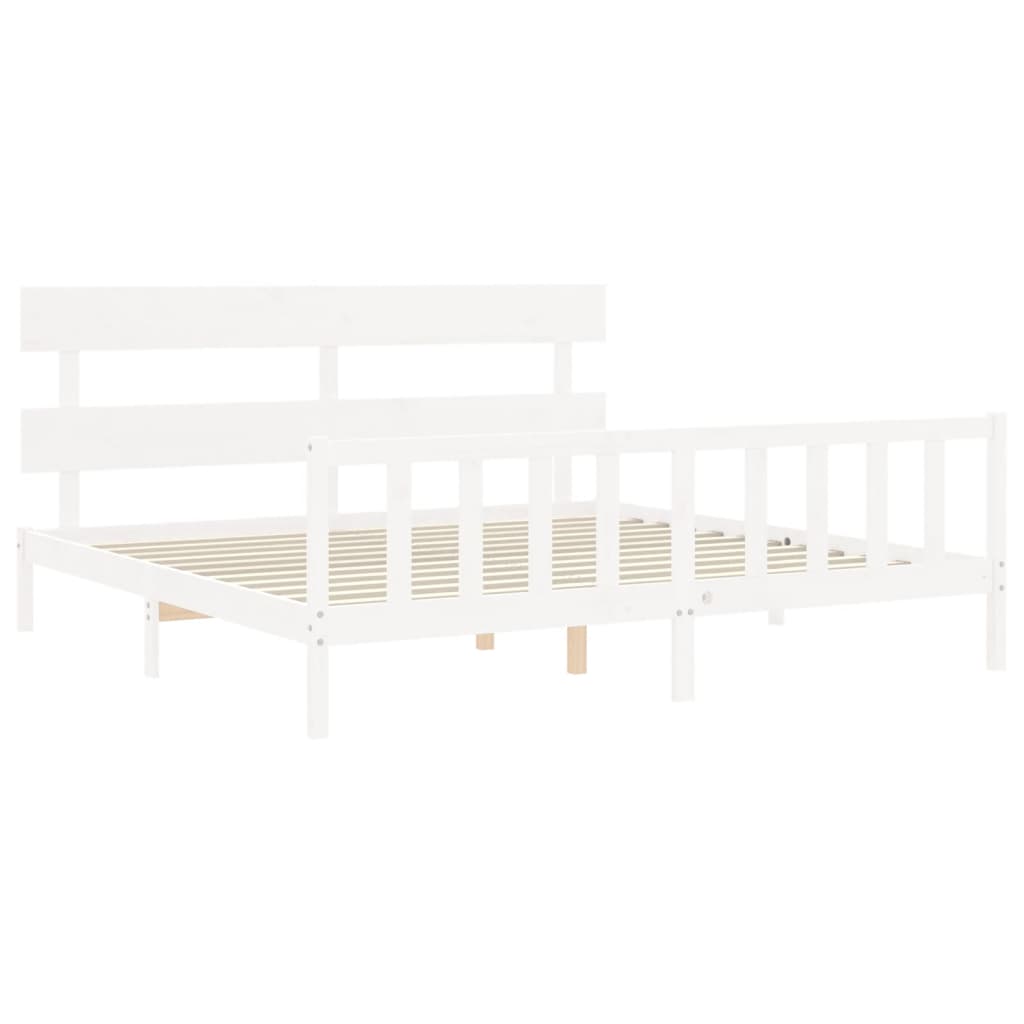 Cadre de lit sans matelas blanc 200x200 cm bois massif de pin - XIOS