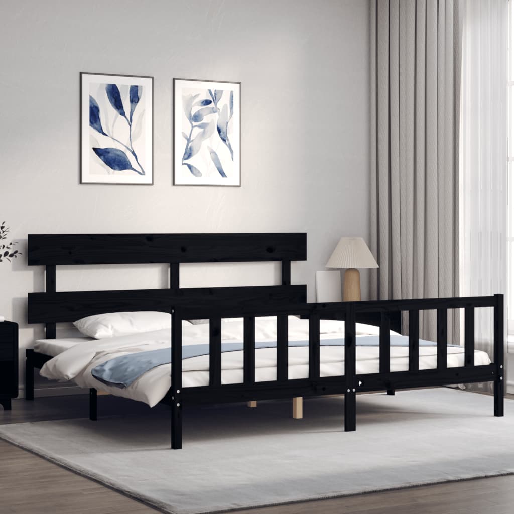 Cadre de lit sans matelas noir 200x200 cm bois massif de pin - XIOS