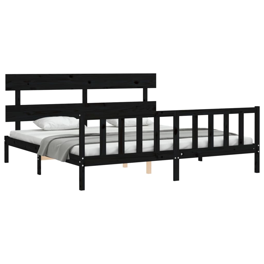 Cadre de lit sans matelas noir 200x200 cm bois massif de pin - XIOS