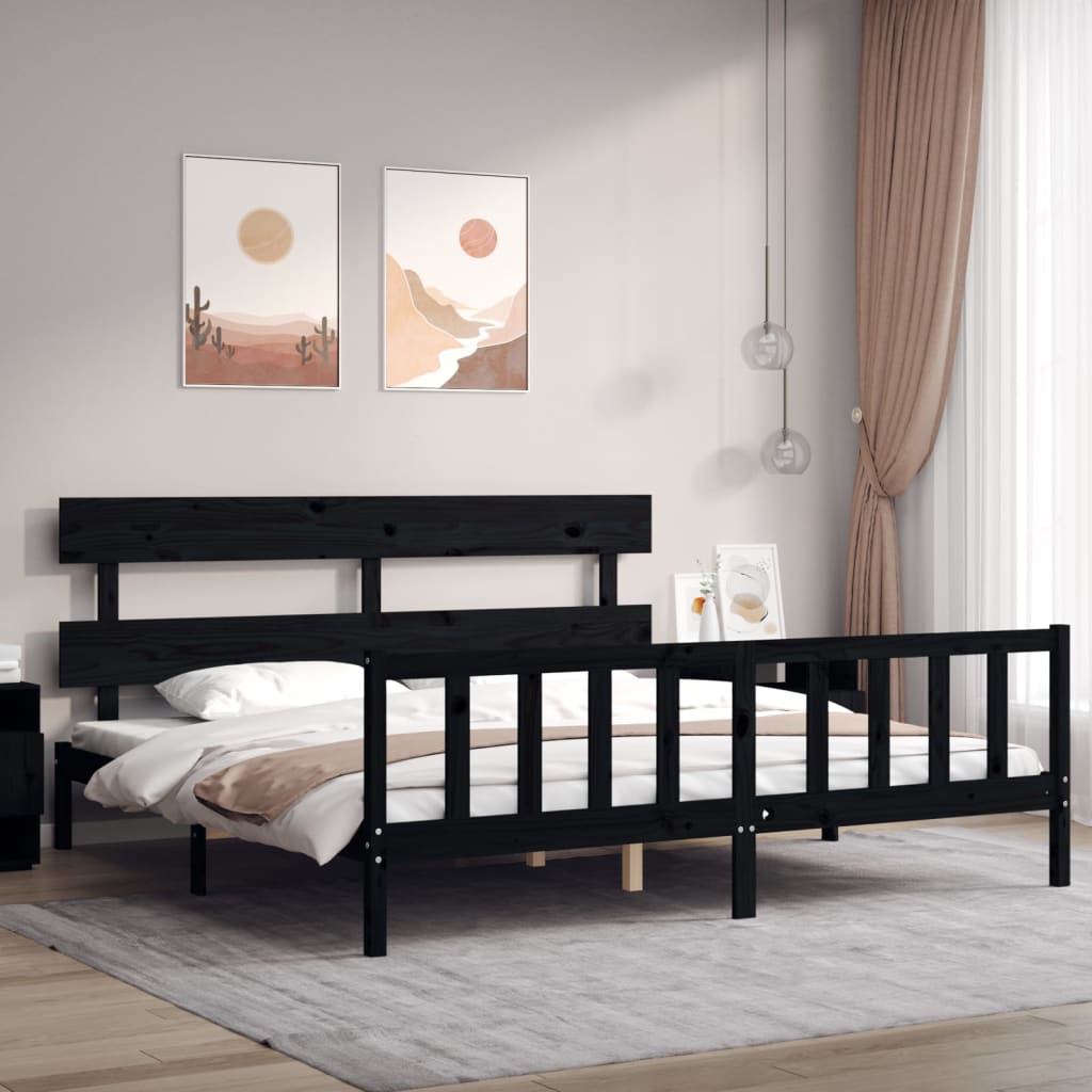 Cadre de lit sans matelas noir 200x200 cm bois massif de pin - XIOS