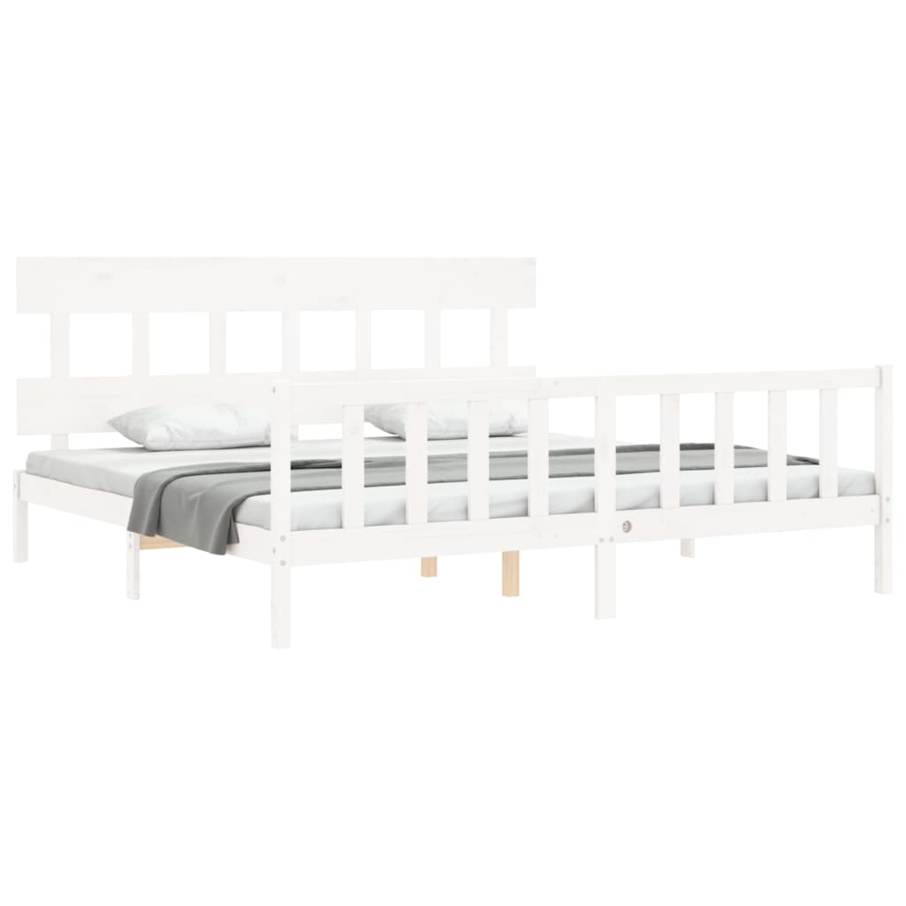 Cadre de lit sans matelas blanc 200x200 cm bois massif de pin - XIOS