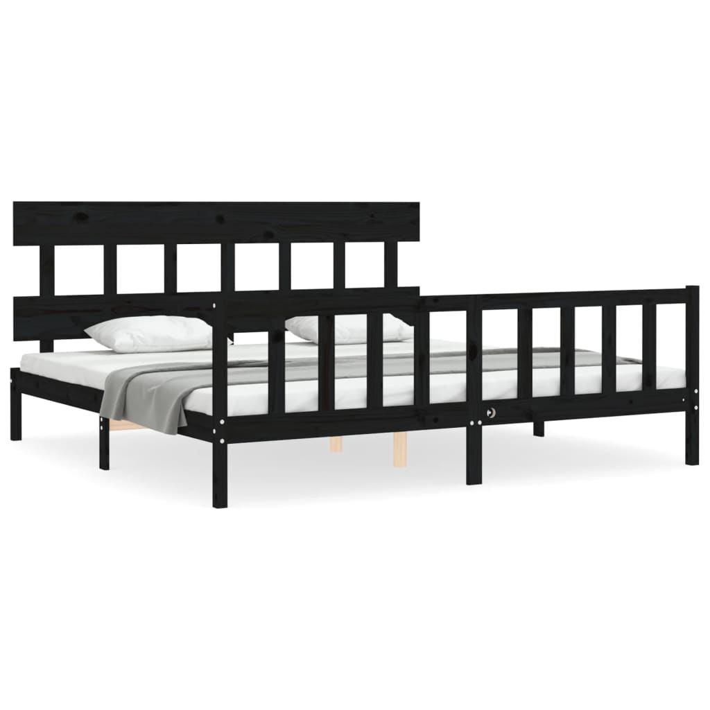 Cadre de lit sans matelas noir 200x200 cm bois massif de pin - XIOS