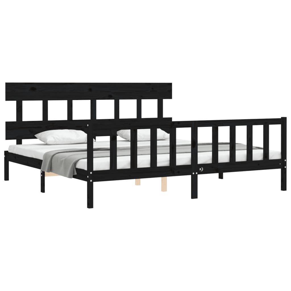 Cadre de lit sans matelas noir 200x200 cm bois massif de pin - XIOS