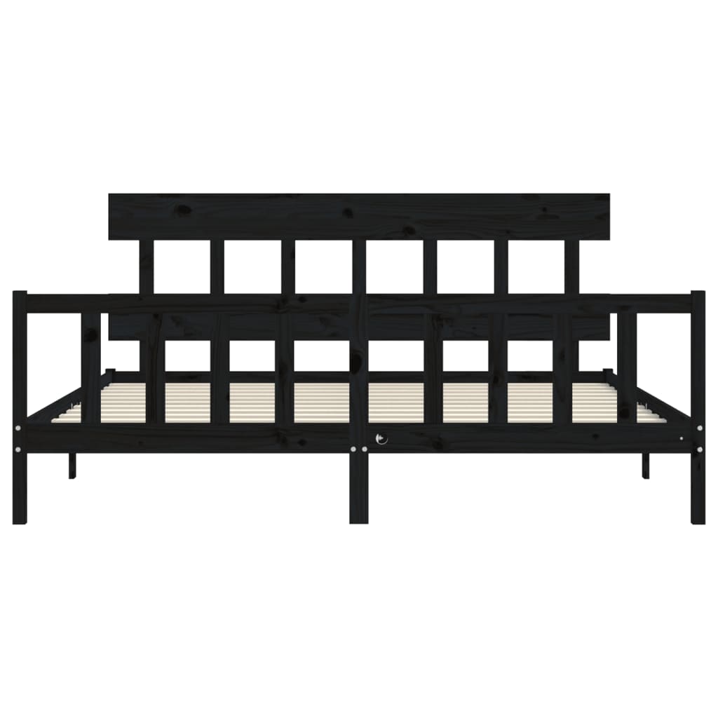 Cadre de lit sans matelas noir 200x200 cm bois massif de pin - XIOS