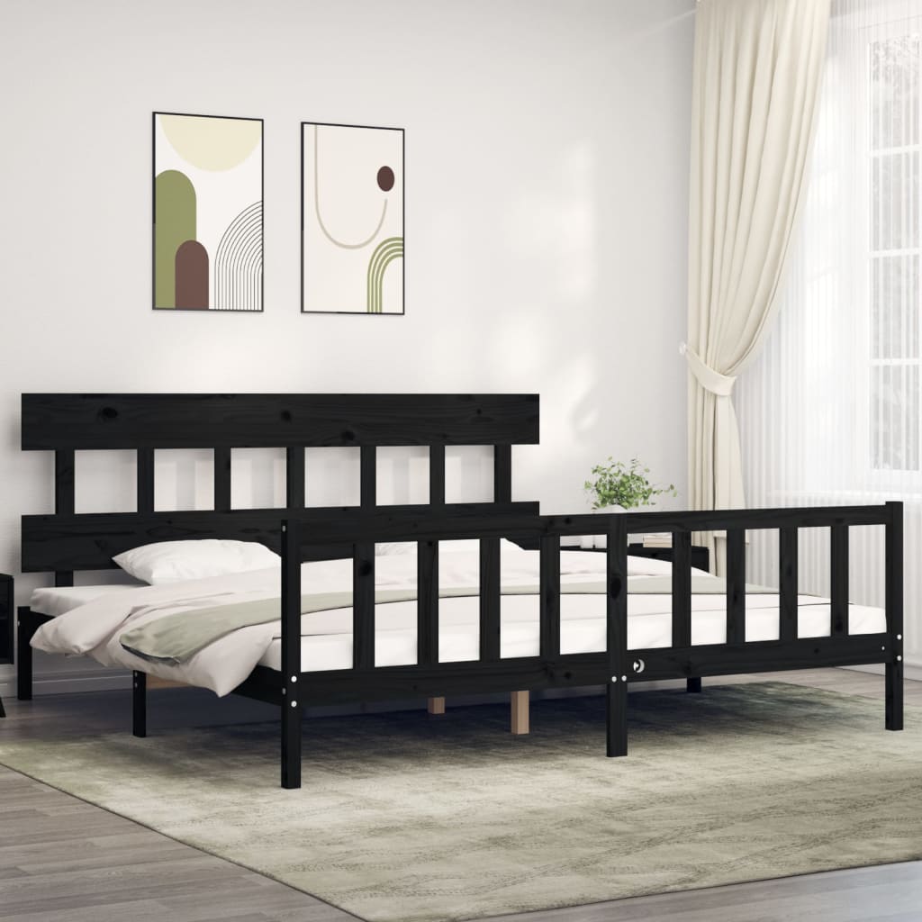 Cadre de lit sans matelas noir 200x200 cm bois massif de pin - XIOS