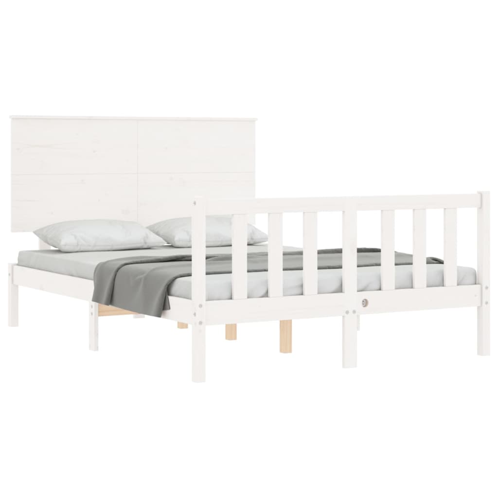 Cadre de lit sans matelas blanc bois de pin massif - XIOS