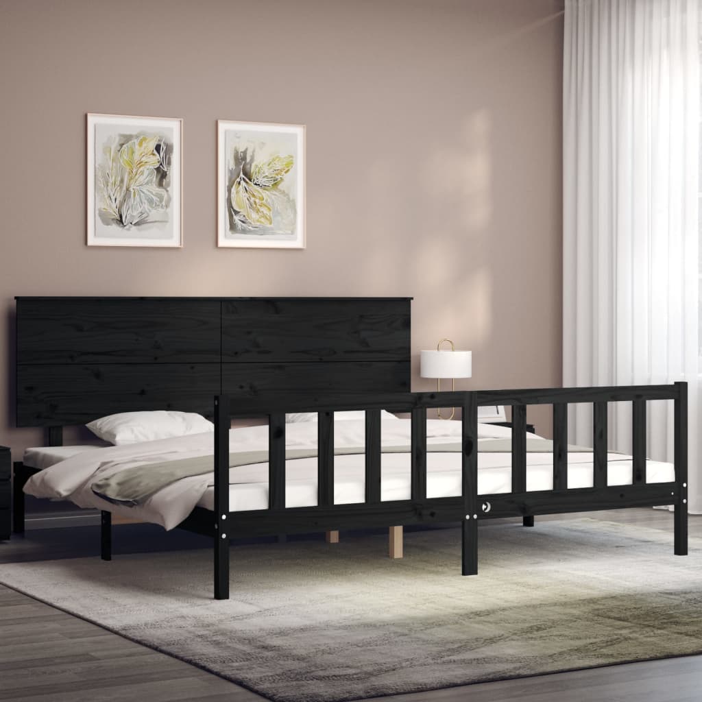 Cadre de lit sans matelas noir 200x200 cm bois massif de pin - XIOS