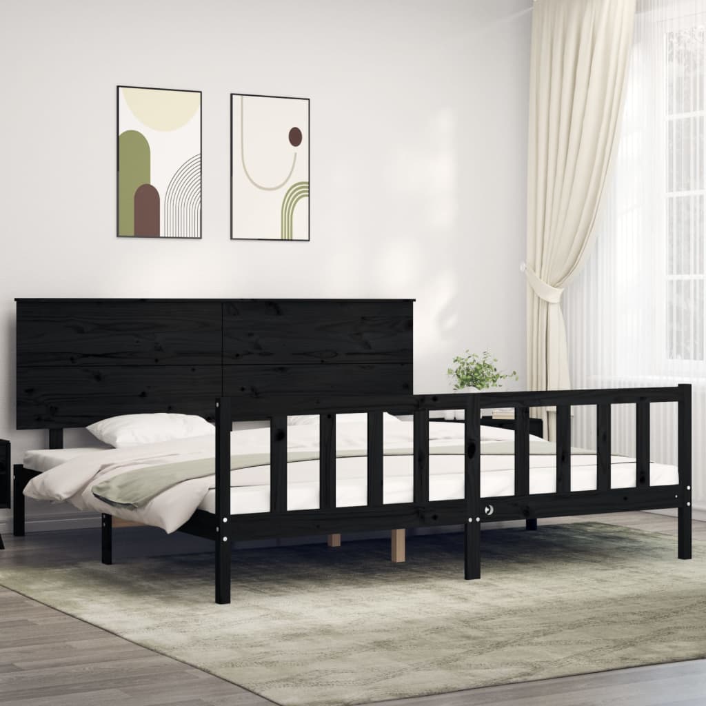 Cadre de lit sans matelas noir 200x200 cm bois massif de pin - XIOS