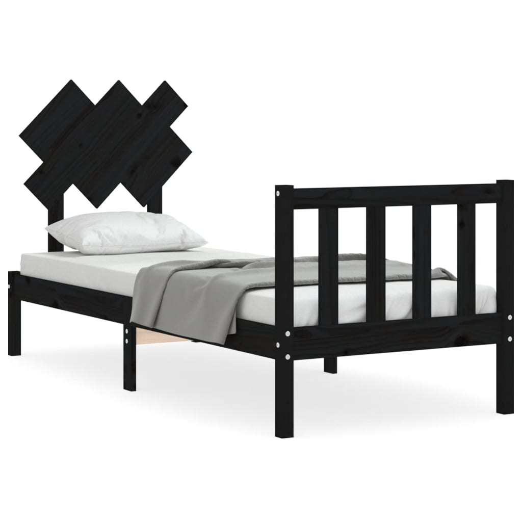 Cadre de lit sans matelas noir bois de pin massif - XIOS