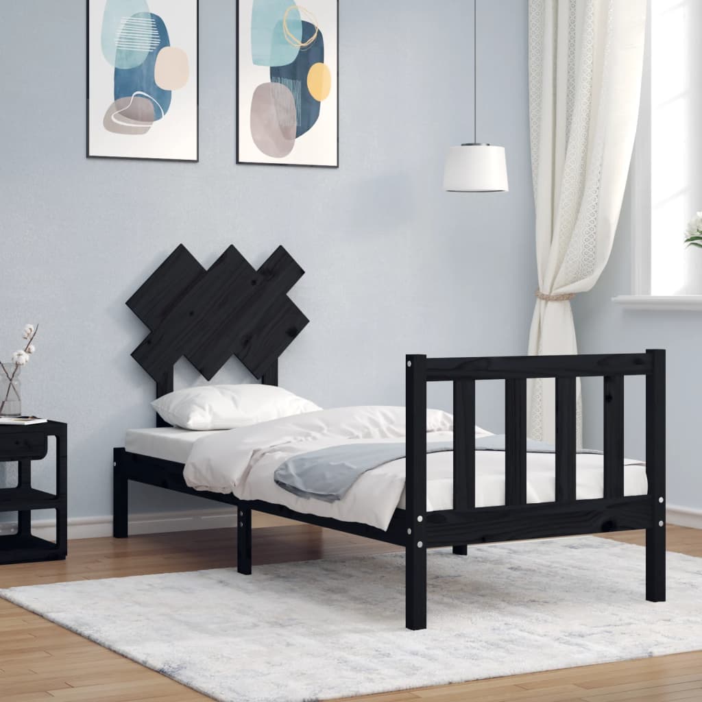 Cadre de lit sans matelas noir bois de pin massif - XIOS