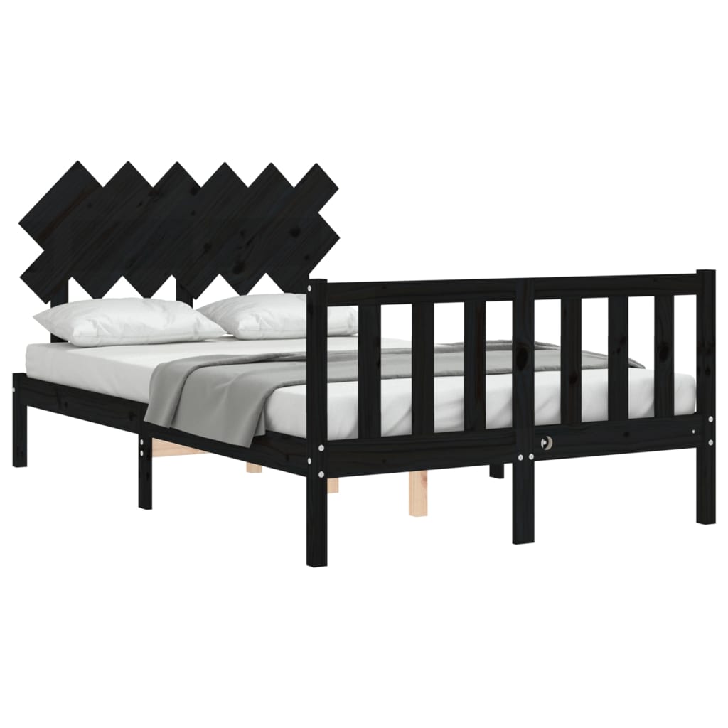 Cadre de lit sans matelas noir bois de pin massif - XIOS