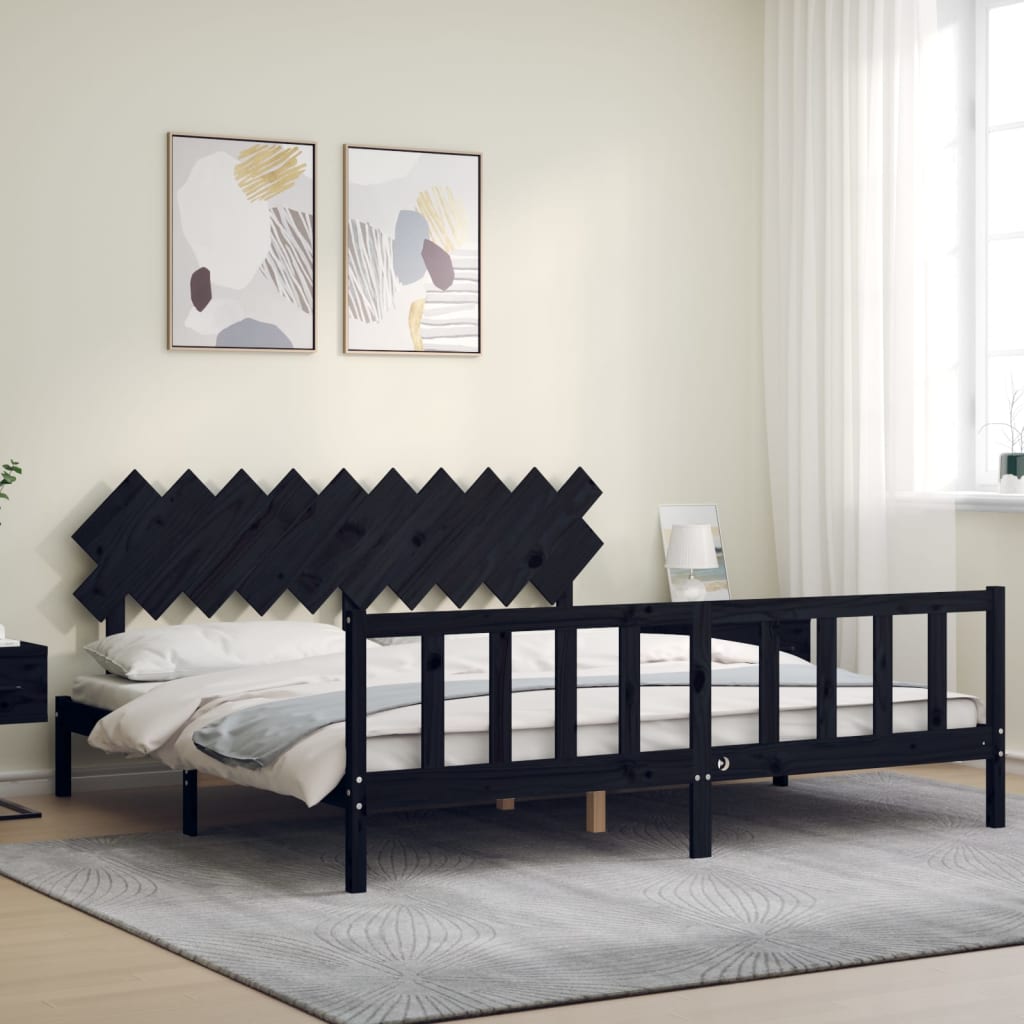 Cadre de lit sans matelas noir 200x200 cm bois massif de pin - XIOS