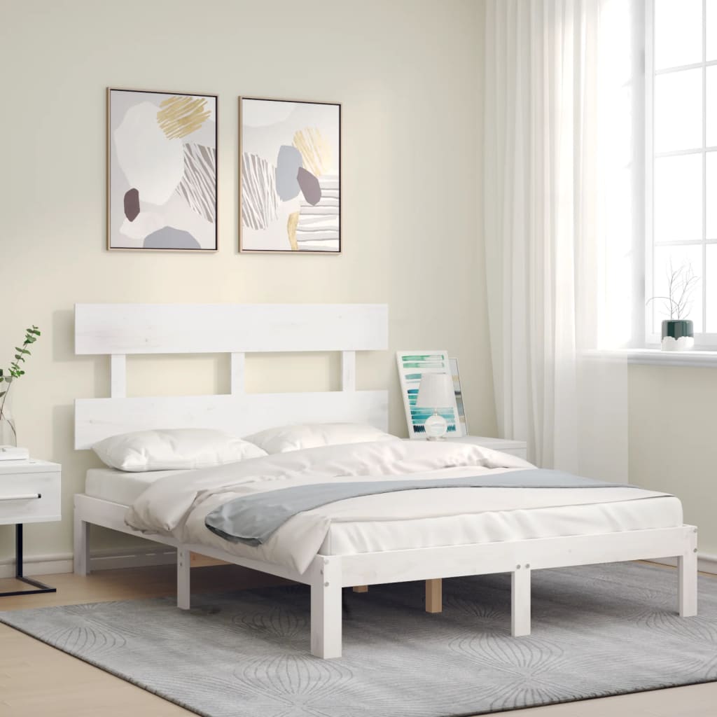 Cadre de lit sans matelas blanc 120x200 cm bois de pin massif - XIOS