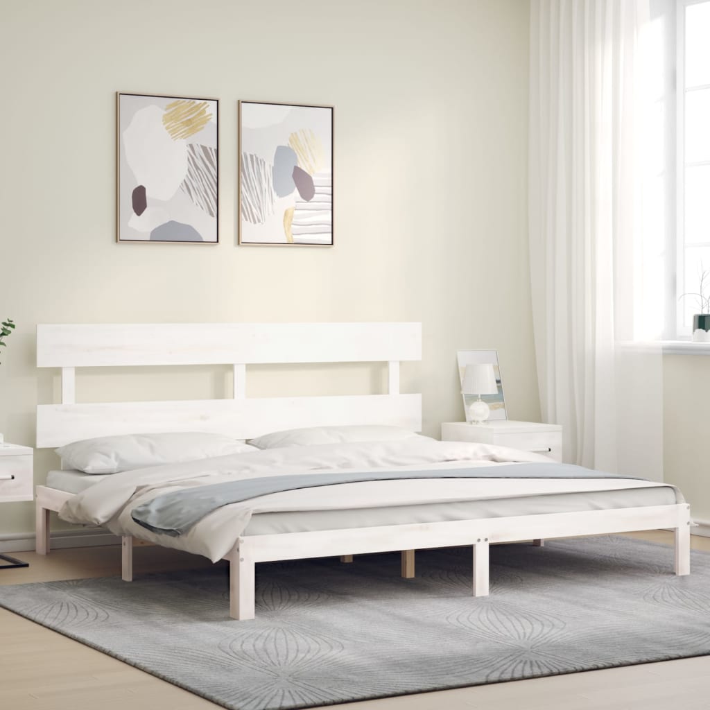 Cadre de lit sans matelas blanc 200x200 cm bois massif de pin - XIOS