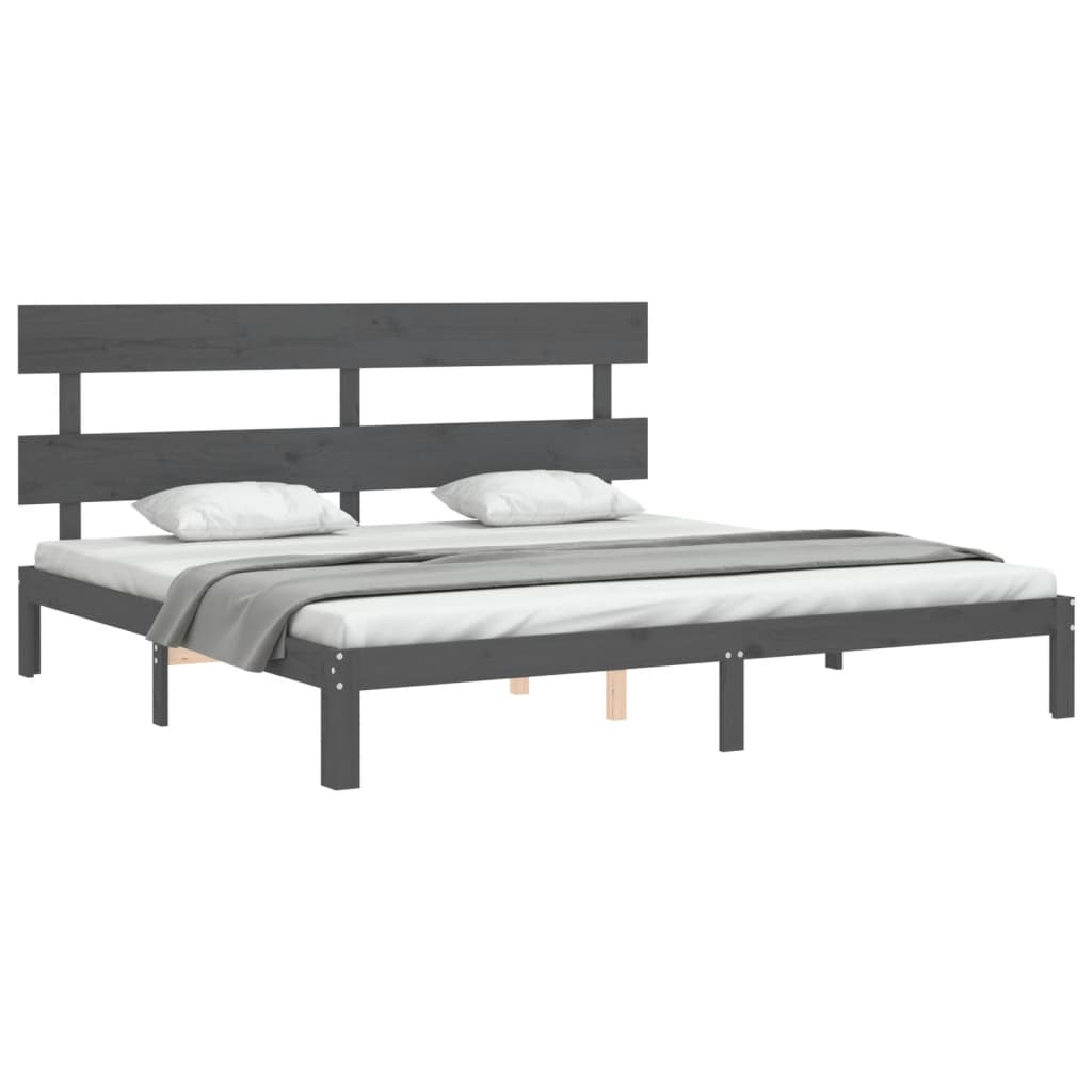Cadre de lit sans matelas gris 200x200 cm bois massif de pin - XIOS