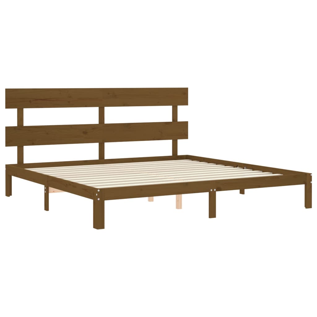 Cadre de lit sans matelas marron miel 200x200cm bois pin massif - XIOS