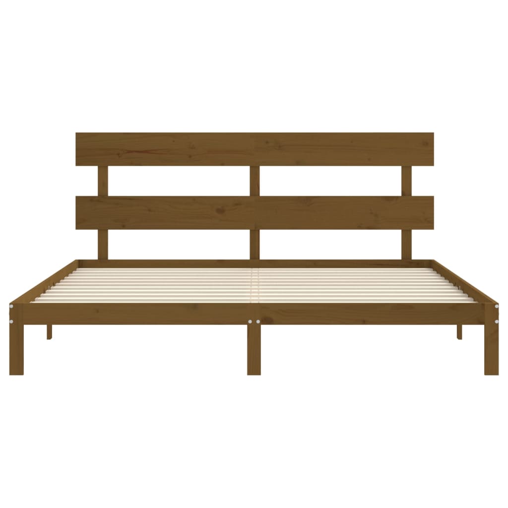 Cadre de lit sans matelas marron miel 200x200cm bois pin massif - XIOS