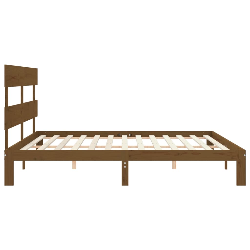 Cadre de lit sans matelas marron miel 200x200cm bois pin massif - XIOS