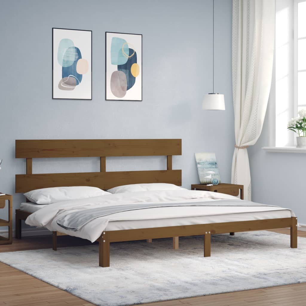Cadre de lit sans matelas marron miel 200x200cm bois pin massif - XIOS